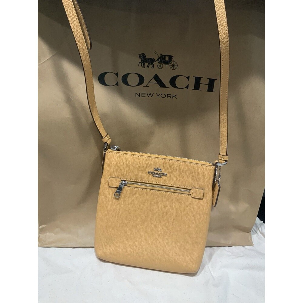 NWT Coach CE871 Mini Rowan File Bag Crossgrain Leather Honeycomb Yellow